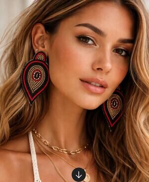 Kay Lee Black Red Boho Earrings New